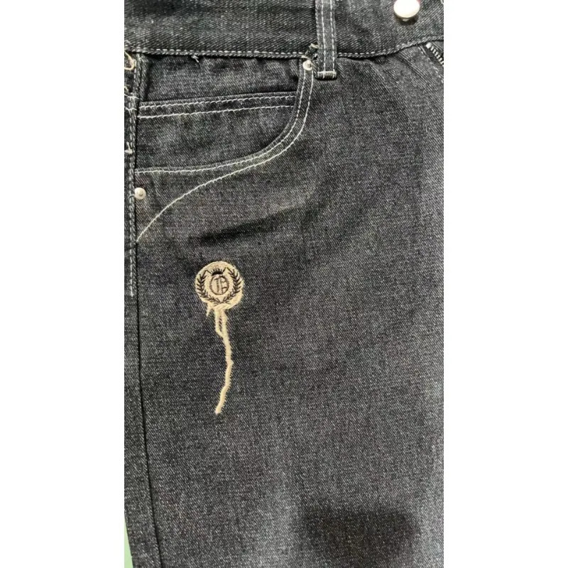 2025 Designer Embroidered Skeleton Jeans Men's Y2K Washed Hip Hop Wide Leg Pants Gothic High Waist Straight Leg Cowboy Pants Street Casual Wear C