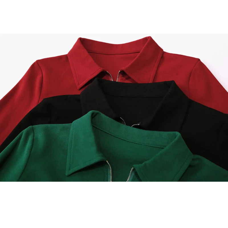 Fall Winter European Clothes T-Shirt Fashion Sexy Turn-down Collar Zipper Women Tops Long Sleeve All Match Tees 39098 240806