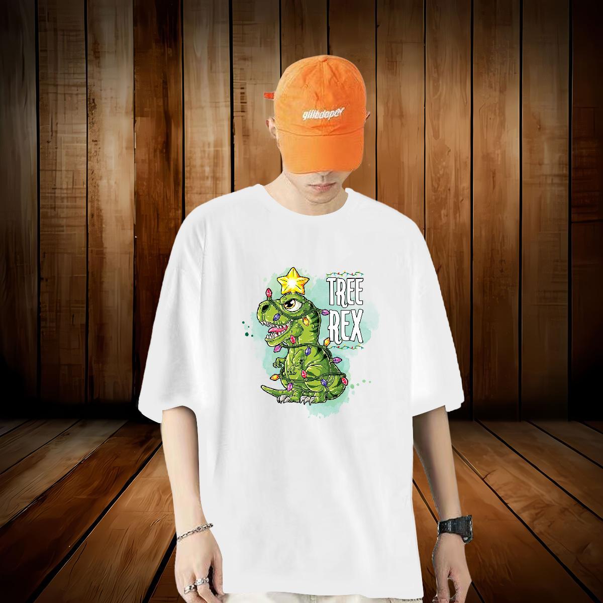 New Men T Shirts 230g Pure Cotton dinosaur High Street Hip Hop Tops Shirt Short Sleeve Soft Popular Men Tops Tees Black Oversized