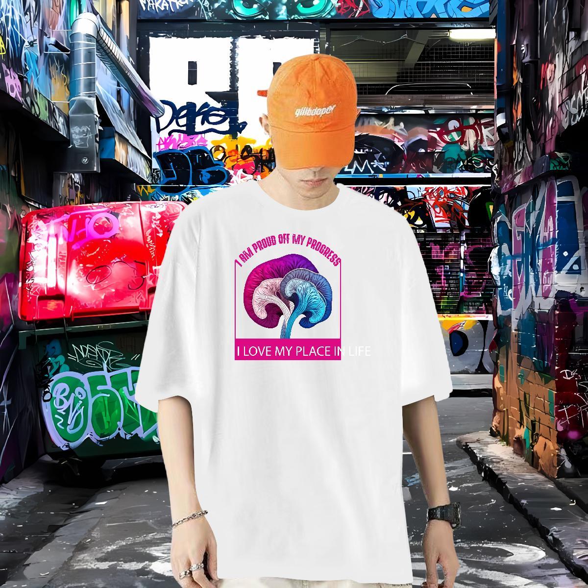 Customized Man T Shirts 230g Pure Cotton mushroom Daily Wear Tops Shirt Crew Neck Breathable Free Shipping Mens Tshirts Anime