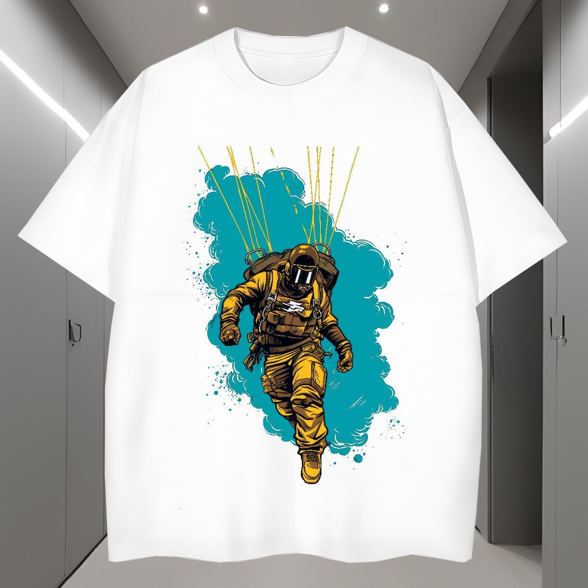 T shirt 230g 100% Cotton person Street Short Sleeve O-Neck Cartoon Printing L-4XL Men Tees Fashion Loose Fit Tops Tees