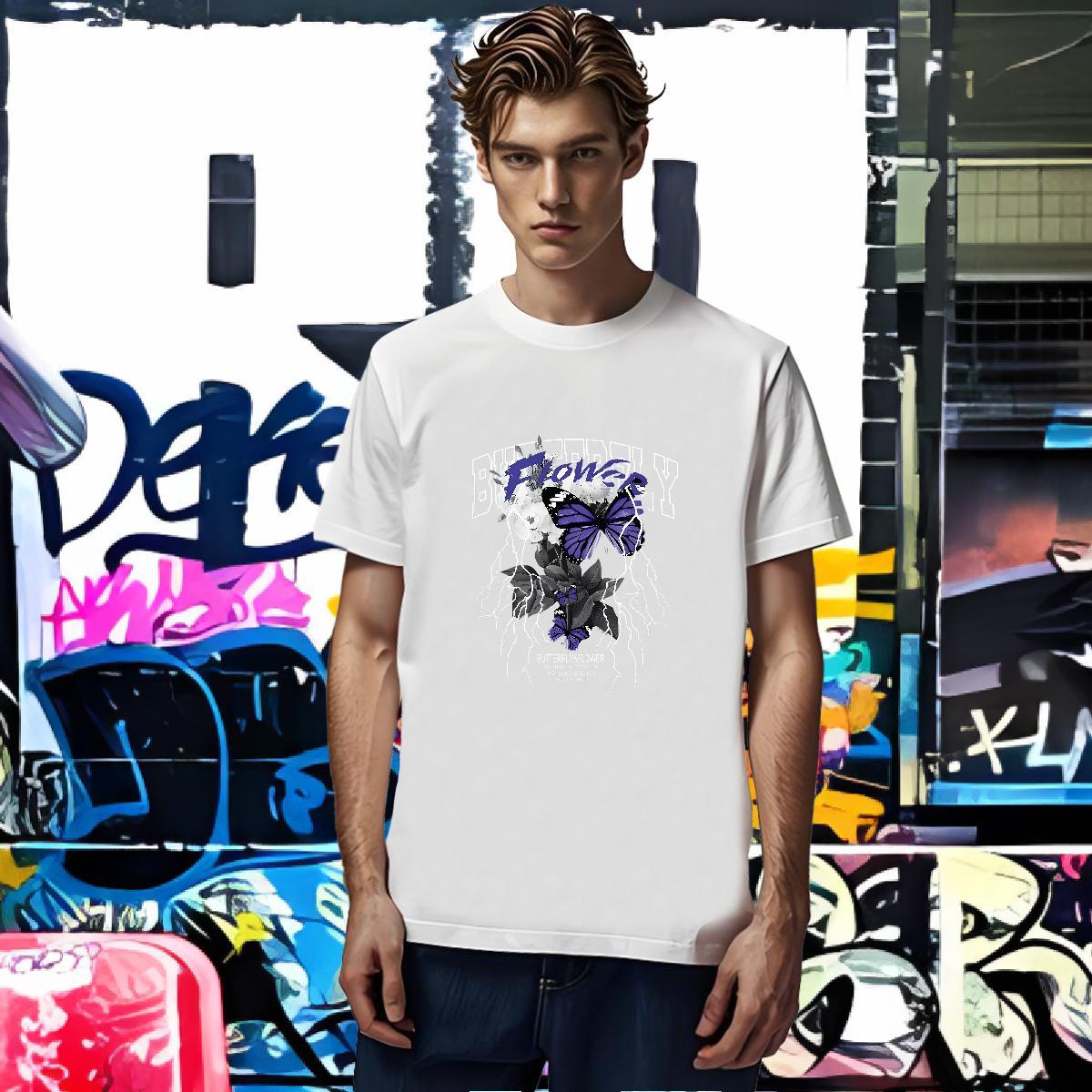 Men T Shirts 230g Pure Cotton Butterfly Casual Beach Breathable Short Sleeve Anime Print Men Tees Factory Direct TOP Quality Top Tees