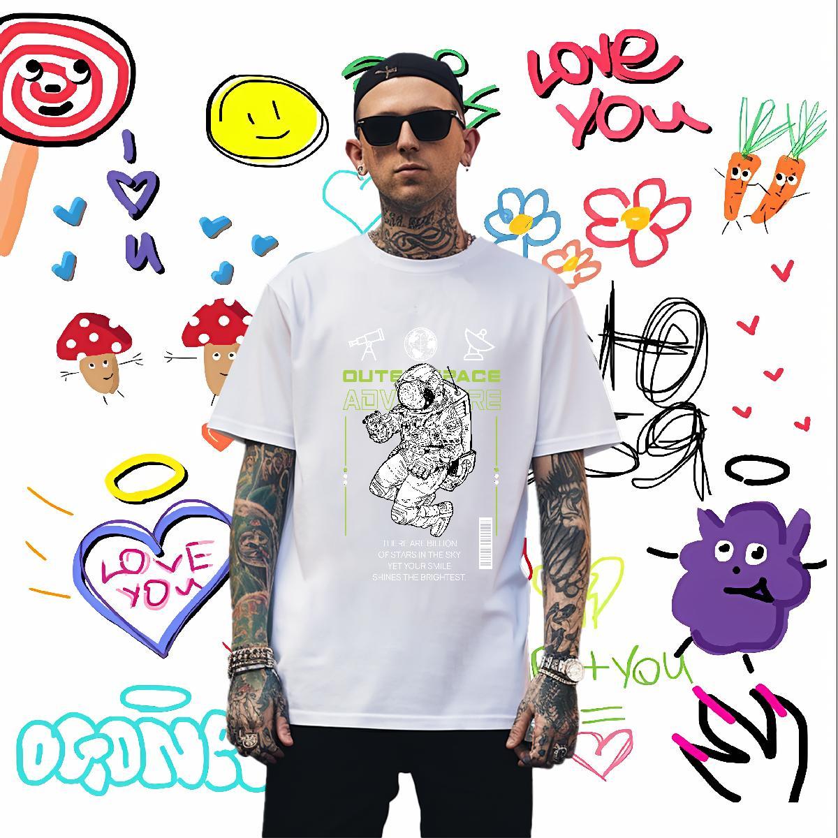 T Shirts Men 100% Cotton 230g universe Home Outdoor Breathable Soft Black White Men Clothes T-Shirt DIY Unisex Tops