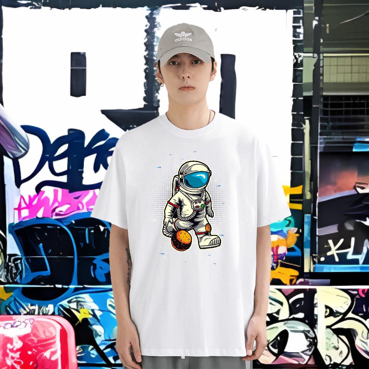T shirt 230g Pure Cotton cosmonaut Home Outdoor Breathable Short Sleeve DIY Couples T Shirts Classic Casual Cool Tops Tees