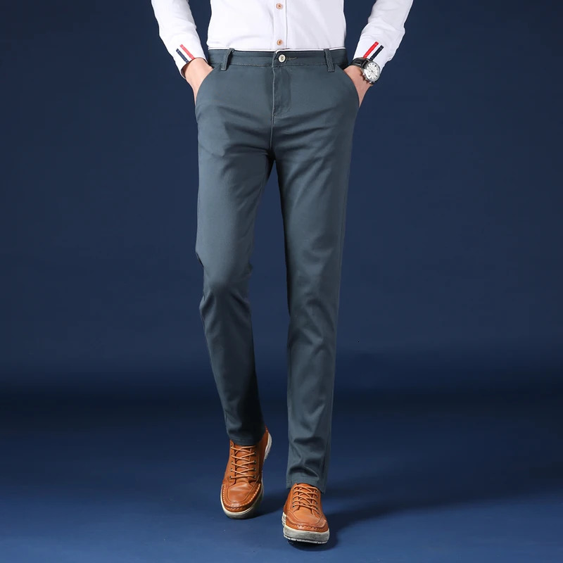 Men Pants Classic Style Cotton Elastic Slim Fit Office Trouser Business Casual Solid Straight Suit Pant Mens Clothing 240806