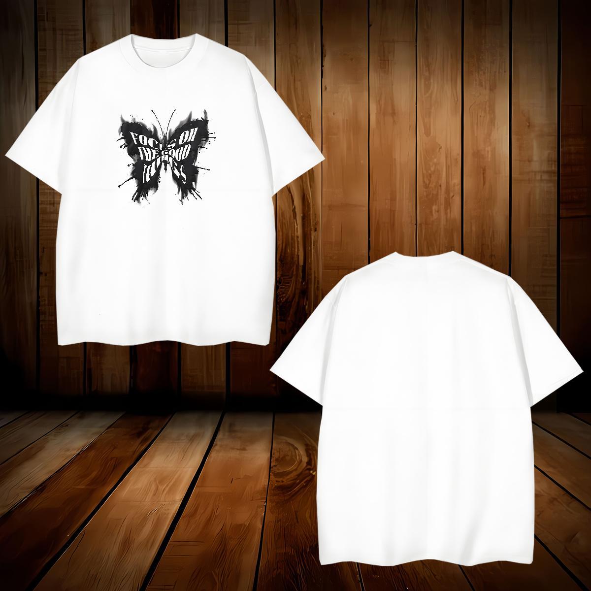 2024 New T-Shirts 230g Cotton Butterfly Spring Summer Tops Tees Short Sleeve O-Neck Wholesale Tshirts Oversized