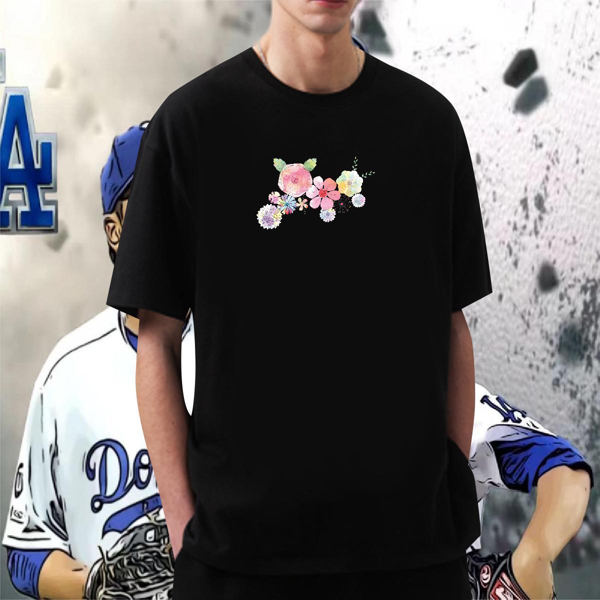 2024 Designer T Shirt For Man 100% Cotton 230g flower Home Outdoor Top Tees Breathable Short Sleeve Soft Men Clothes T-Shirt Black Oversized