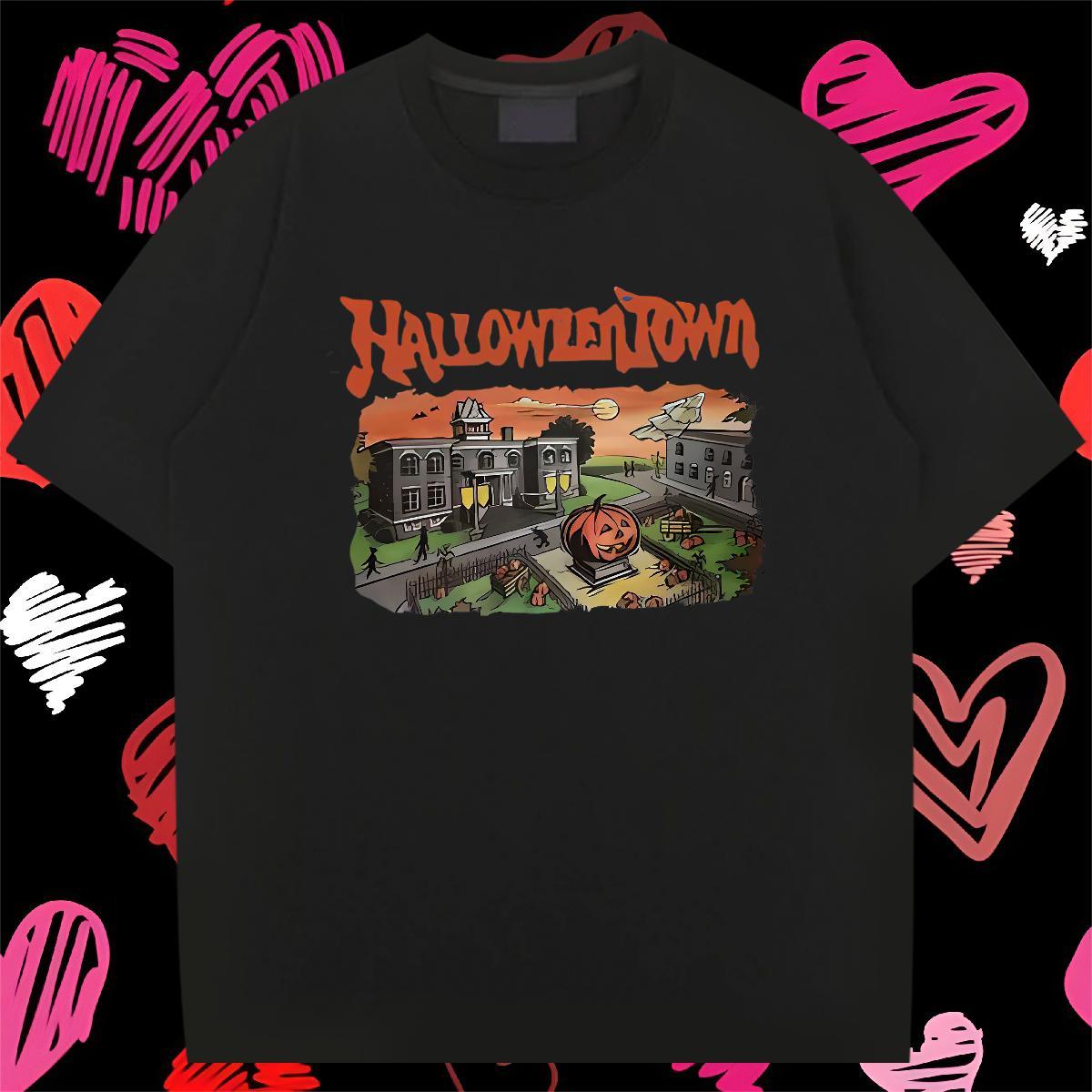 New T-Shirts 100% Cotton 230g halloween Daily Wear Tees Breathable Short Sleeve Loose Tshirts Custom Print Plus Size