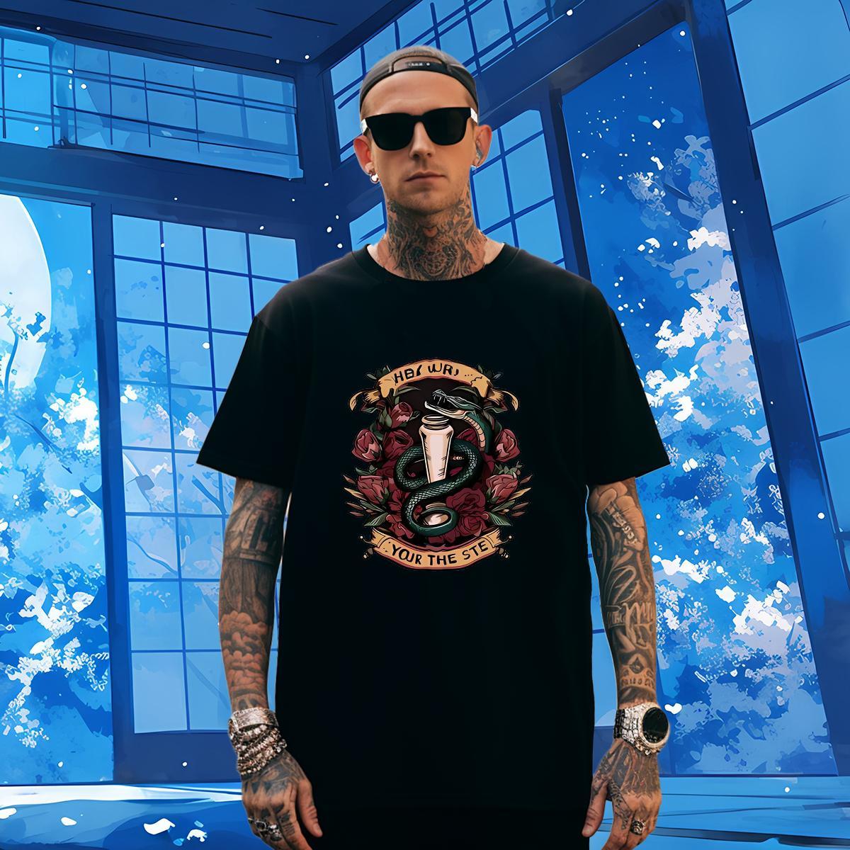 T Shirt For Man 230g Pure Cotton snake Spring Summer Crew Neck Breathable Custom Anime Men Tshirts New Loose Fit Tops Shirt