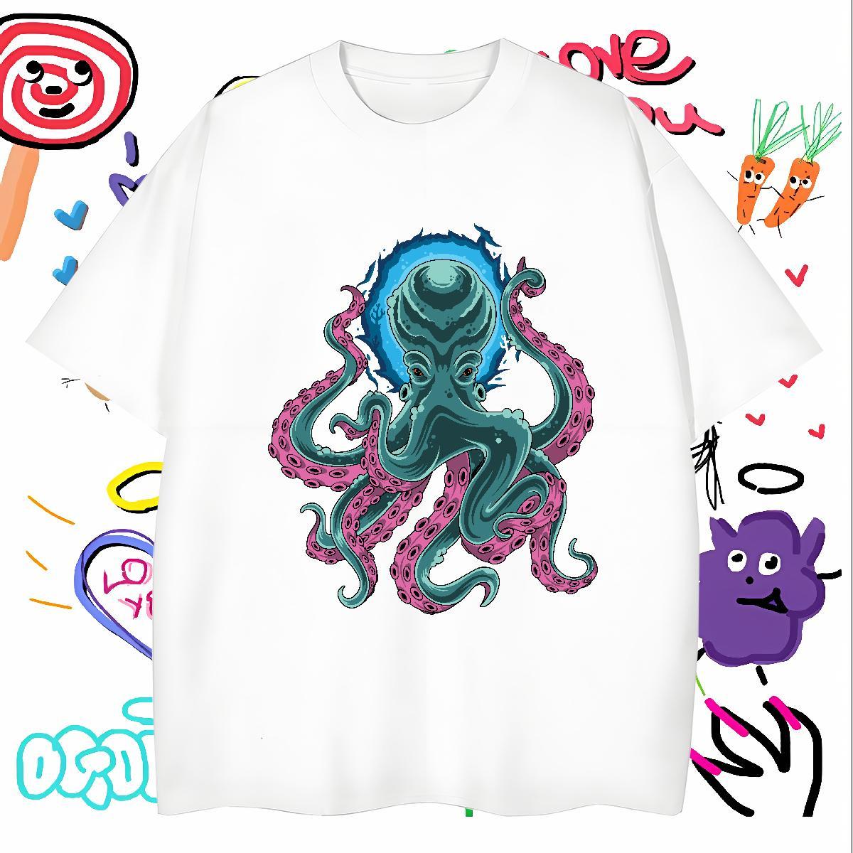 Fashion Design Men T Shirts 230g Cotton octopus Home Outdoor Tops Shirt Short Sleeve Soft Classic Tshirts Cartoon Print