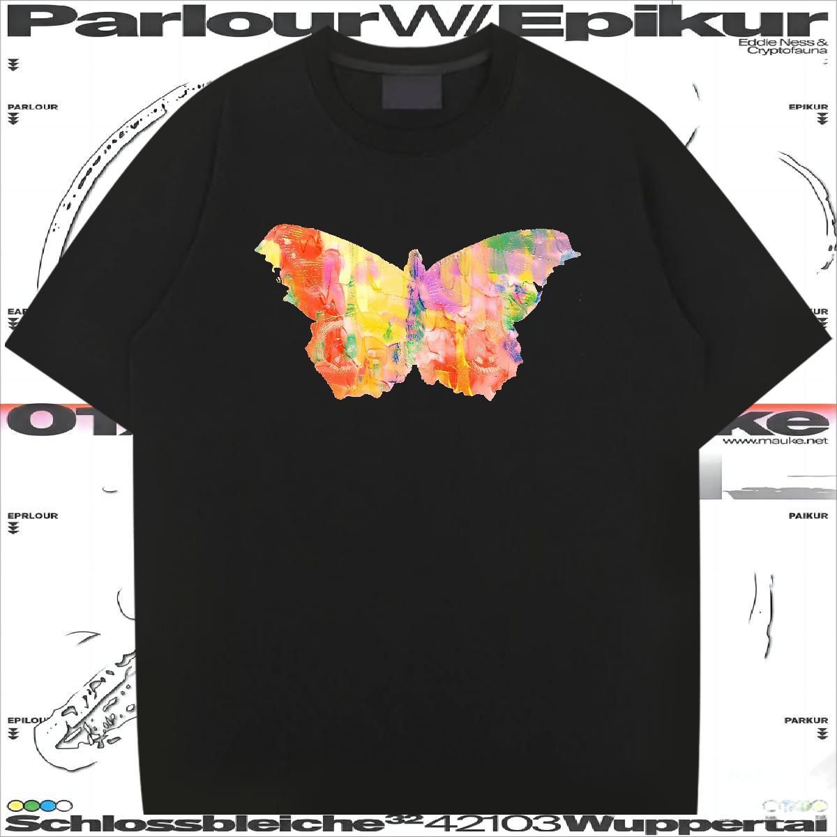 Fashion Design Mens T Shirts 230g Pure Cotton Butterfly Street wear Hip Hop Tees Short Sleeve O-Neck Wholesale Men Tops Tees Anime