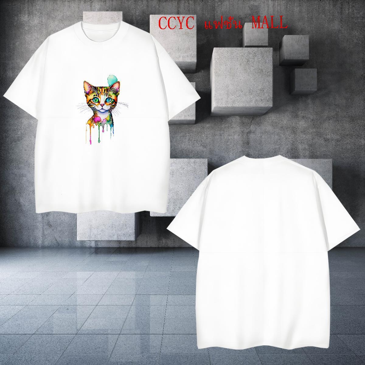 Loose Mens Tshirts 100% Cotton 230g cat Mens T Shirts Sports Casual Breathable Short Sleeve Cartoon Print 2024 Designer Tees Shirts