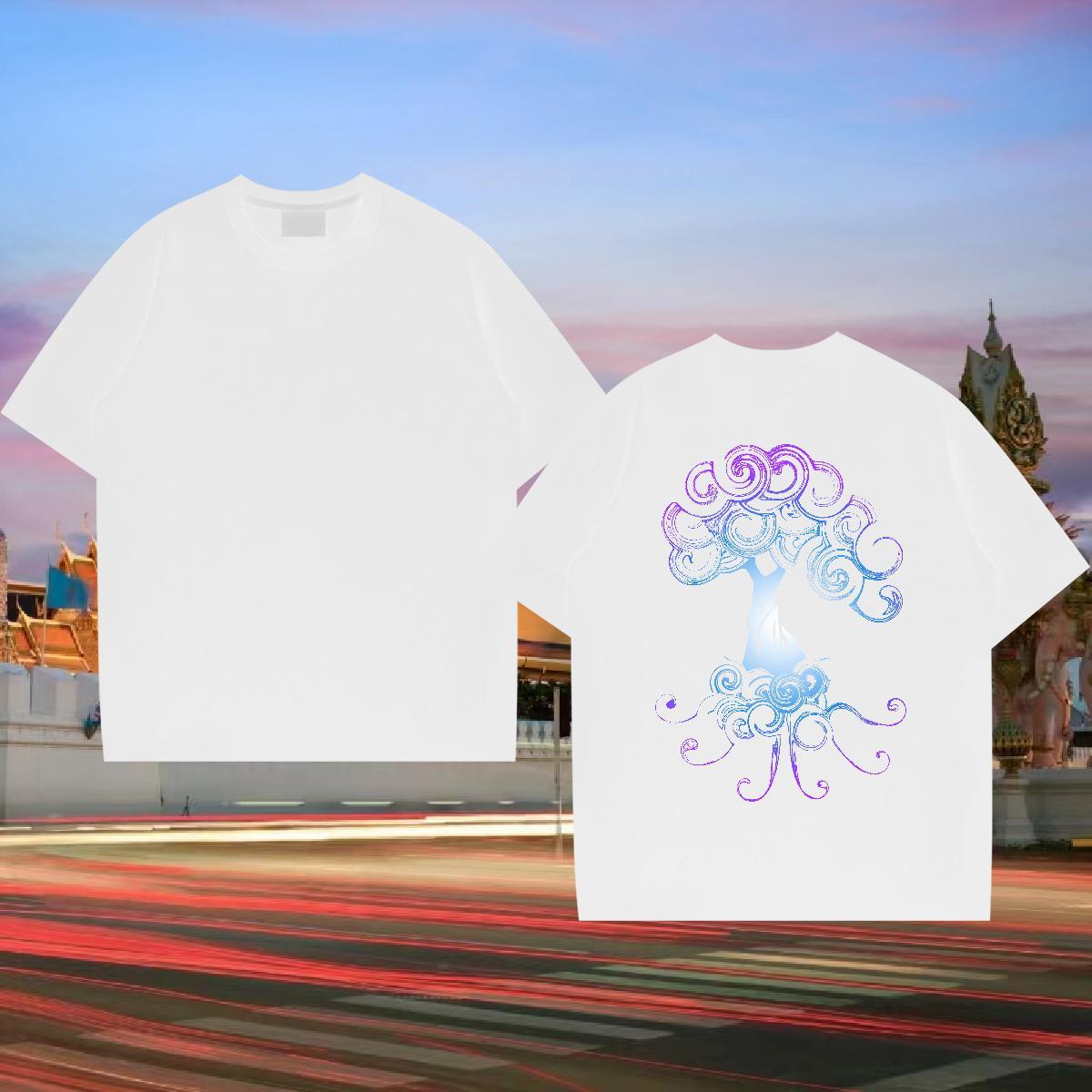 Free Shipping T shirt 230g 100% Cotton tree Anime Printing Street Wear Pure Cotton Popular Couples T Shirts DIY Anime