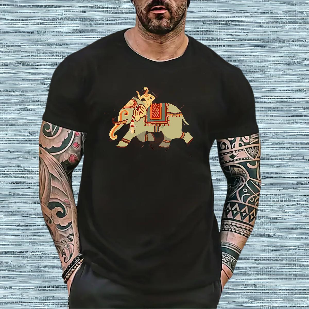 New Designer T Shirts Men 100% Cotton 230g elephant Casual Daily Wear Top Tees Breathable Crew Neck Cool Couples T Shirts Floral Print