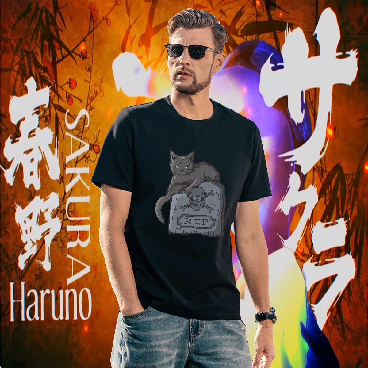 T Shirt For Man 230g Cotton cat Home Outdoor Breathable Crew Neck Floral Print Men Tees 2024 Summer Unisex Tops Tees