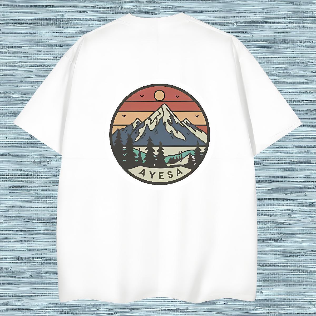 2024 DIY Men T Shirts mountains Tees Shirts 230g Pure Cotton Outdoor Cool Design Plus Size Cartoon Breathable Soft Tshirt for Man Woman