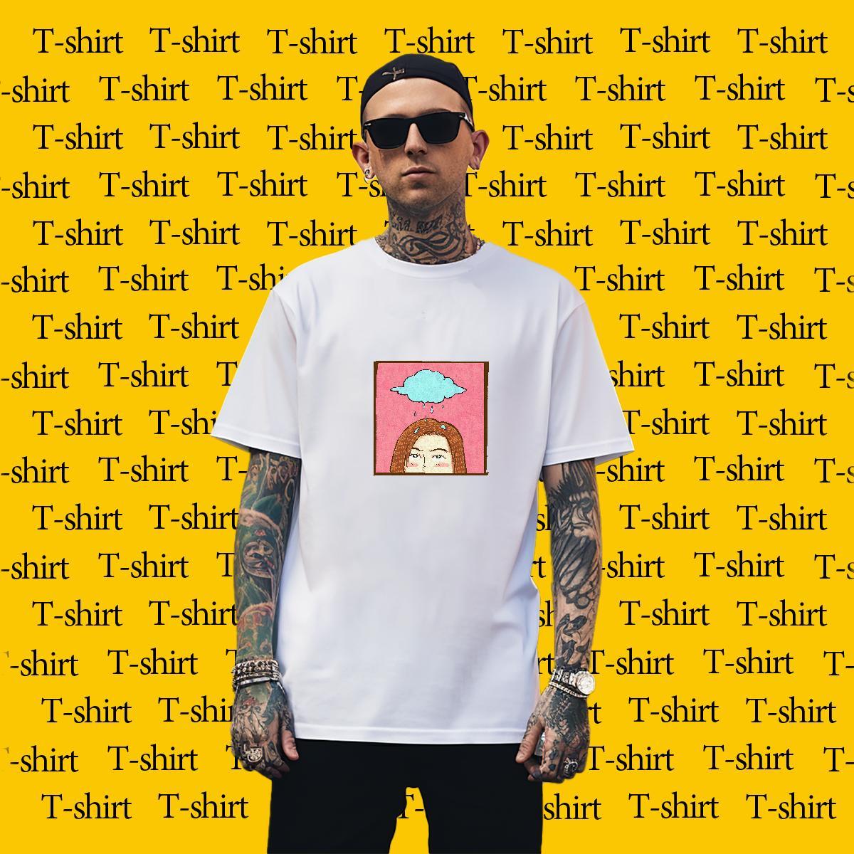 Men T Shirts 230g 100% Cotton portrait Home Outdoor Breathable Short Sleeve Anime Print Men Clothes T-Shirt New Loose Fit Tops