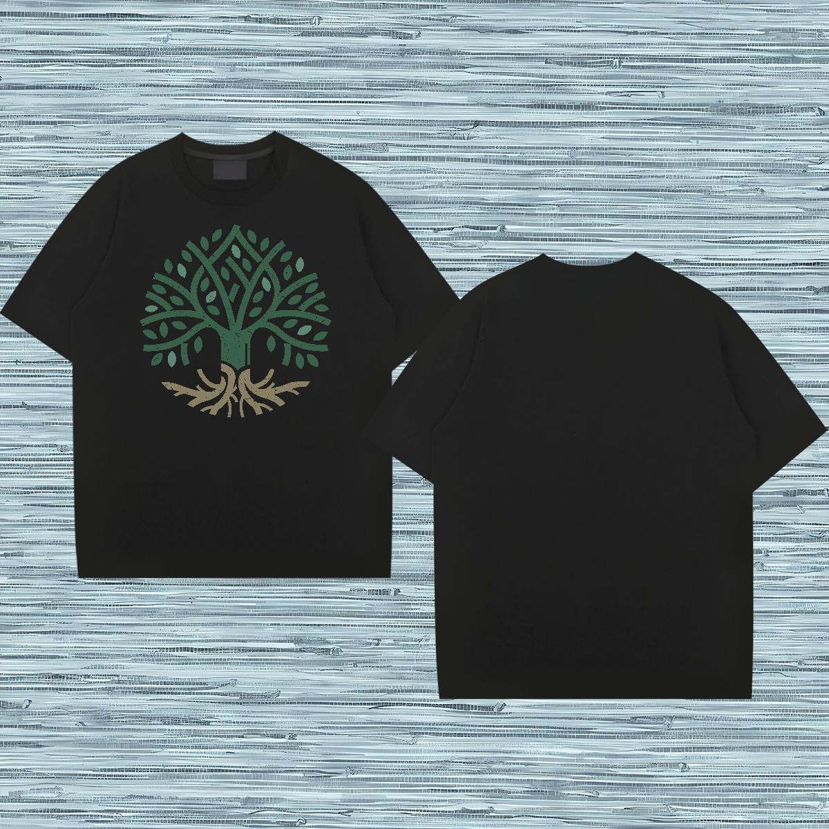 Fashion New Mens T Shirts 230g 100% Cotton tree Daily Outfit Tops Tees Breathable Crew Neck Brand Tshirts Skull