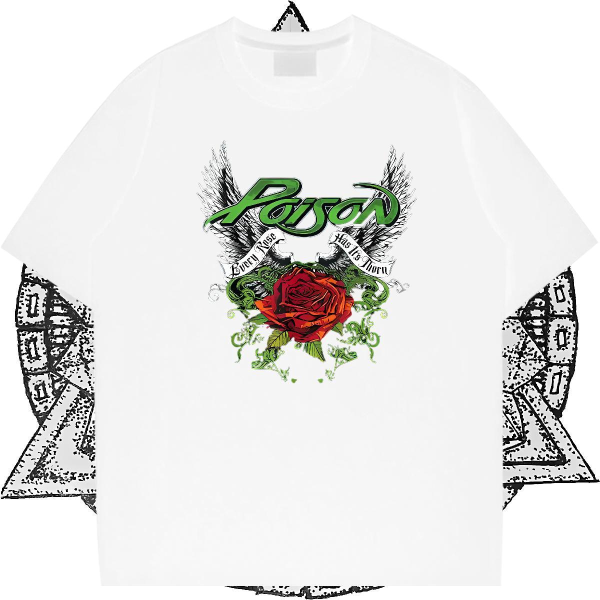 Factory Direct T Shirt For Man 230g Cotton rose Hip Hop Street Tshirts Crew Neck Breathable Designer Men Clothes T-Shirt Cartoon Print