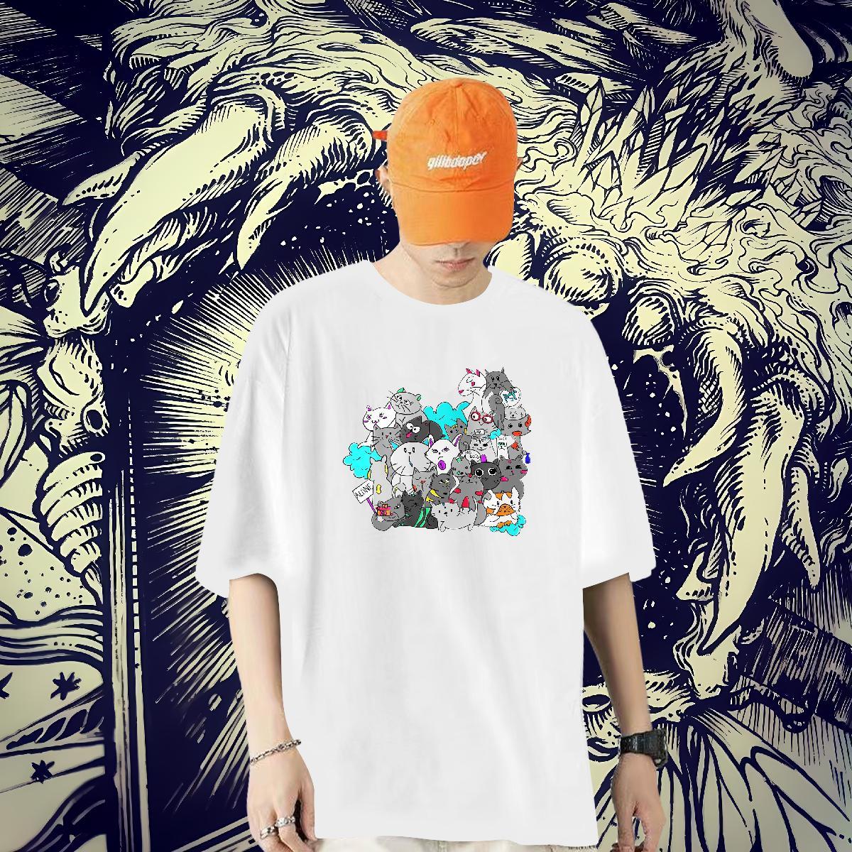 2024 Summer T Shirts Men 230g Cotton cute Street Casual Tops Breathable Free Shipping Tshirts Custom Print Plus Size