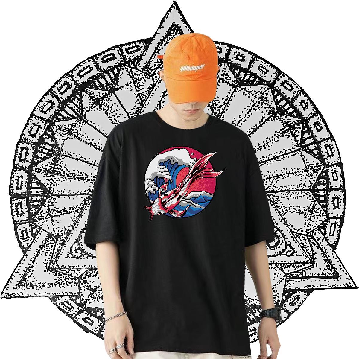 Fashion Casual T-Shirts 230g 100% Cotton Anime Printing Street Wear O Neck Short Sleeves Popular Men Tshirts DIY Printed