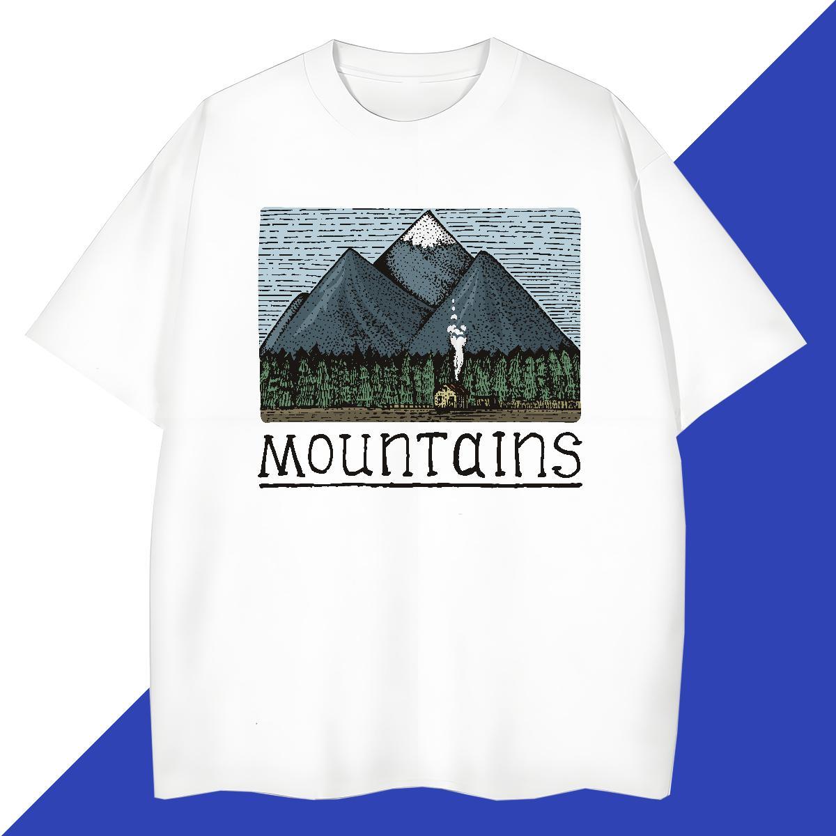 Wholesale Men Tops Tees 230g 100% Cotton High Street Hip Hop mountains Black White Breathable Short Sleeve New Arrival T Shirt For Man Wear