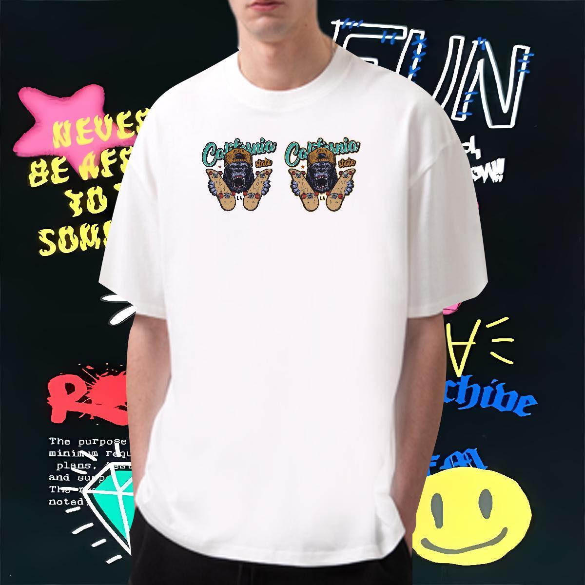 T Shirts Men 230g Pure Cotton chimpanzee Sports Casual Breathable Short Sleeve Anime Print Couples T Shirts 2024 DIY Unisex Wear