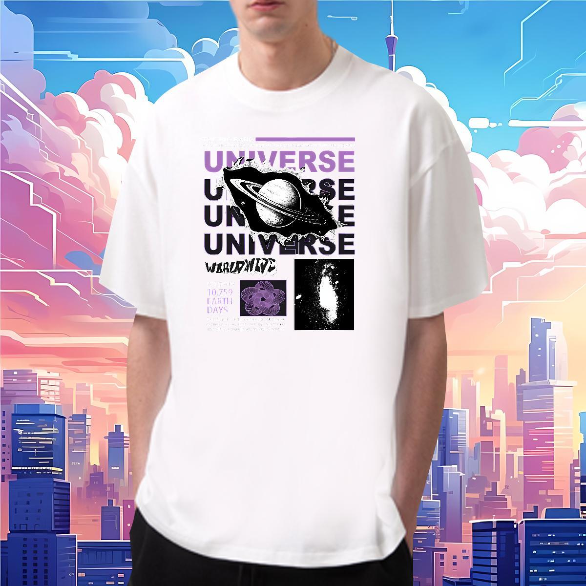 T Shirt For Man 230g Cotton universe Daily Outfit Breathable Short Sleeve White Plus Size Men Tops Tees New Unisex Wear
