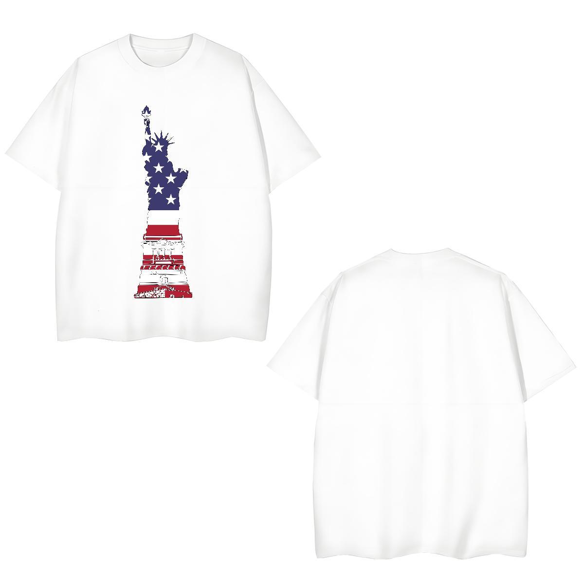 Soft Men Tshirts 230g 100% Cotton the Statue of Liberty T shirt Outdoor Crew Neck Breathable DIY DIY Customized Wear