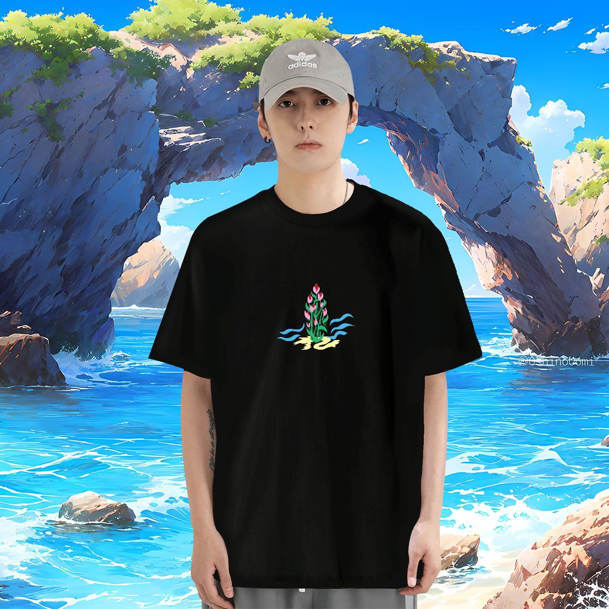 T-Shirts for Men 230g Cotton flower Anime Printing Street Pure Cotton Floral Print Men Tshirts Free Shipping Classic Tops Tees