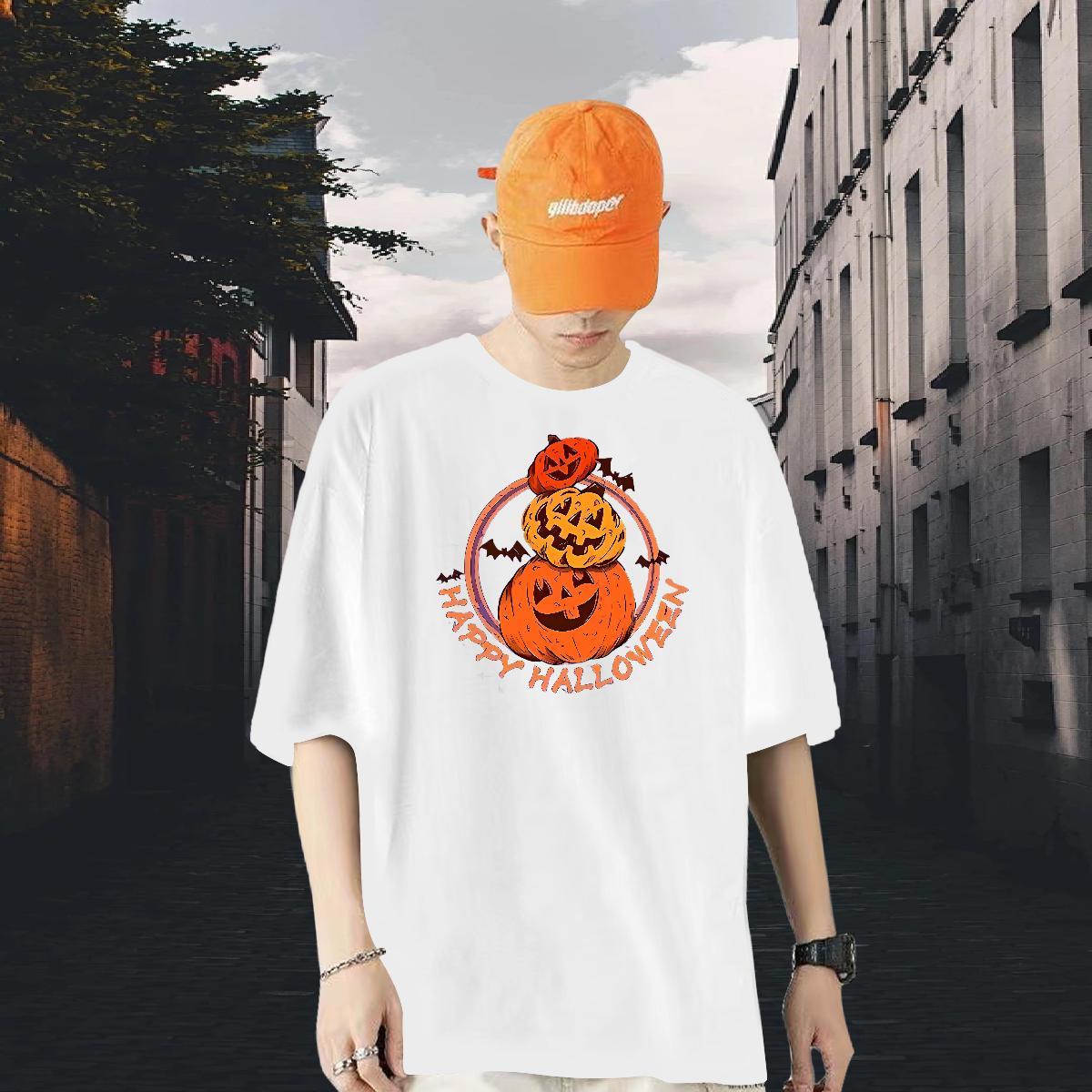 New Man T Shirts 230g Pure Cotton pumpkin Hip Hop Polos Round Neck Short Sleeve Soft Men Tops Tees Black White