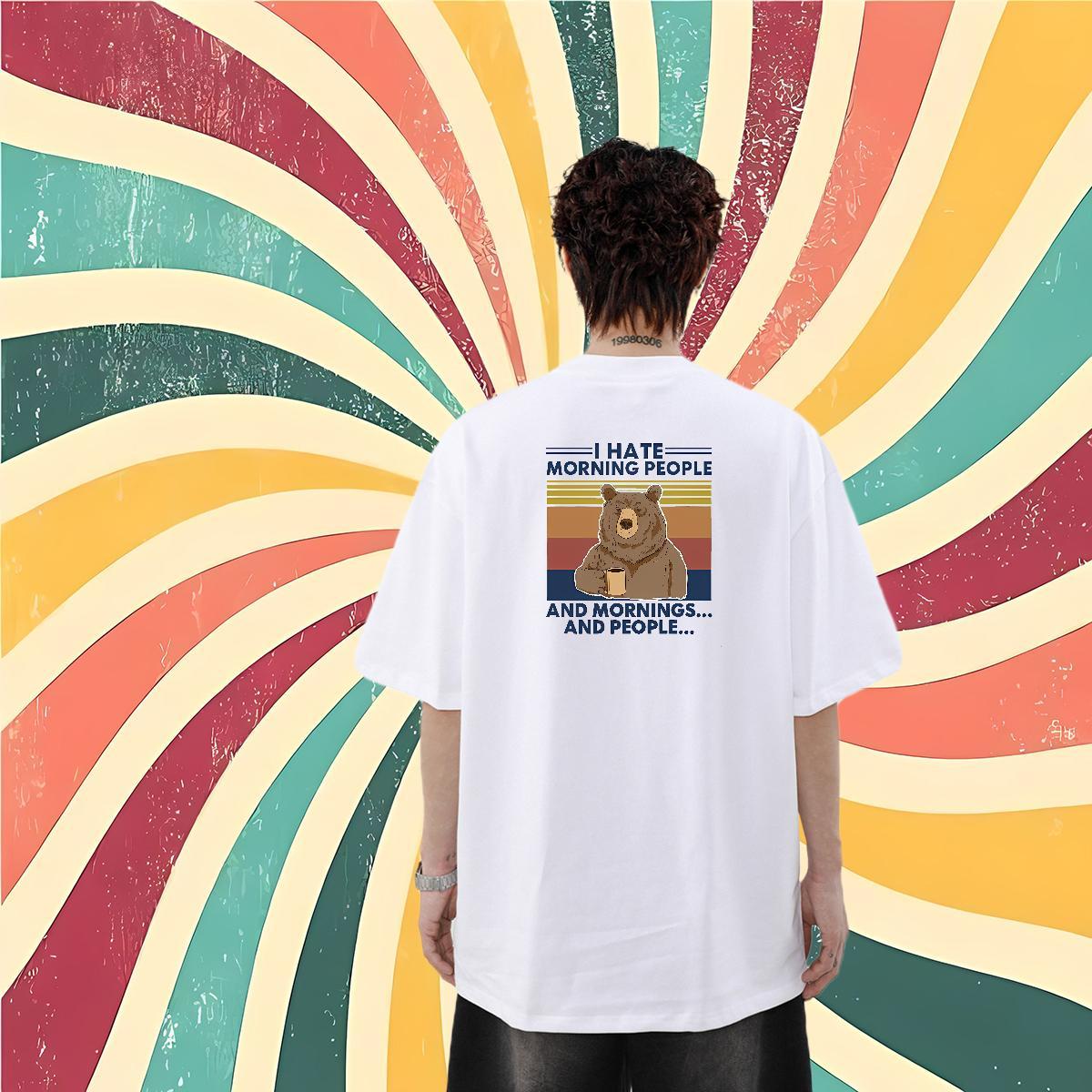 Fashion Casual T-Shirts 230g Pure Cotton bear Casual Beach Tee Shirt Breathable Short Sleeve Unisex Tshirt for Man Woman Cartoon Print