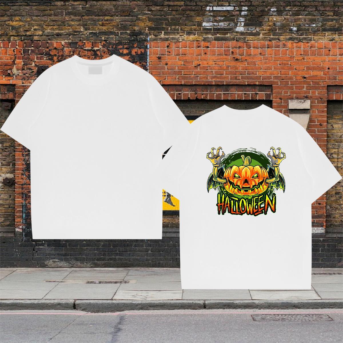 Free Shipping Men T Shirts 230g 100% Cotton pumpkin Casual Beach Clothes Crew Neck Cool Tshirt for Man Woman Custom Print Oversized