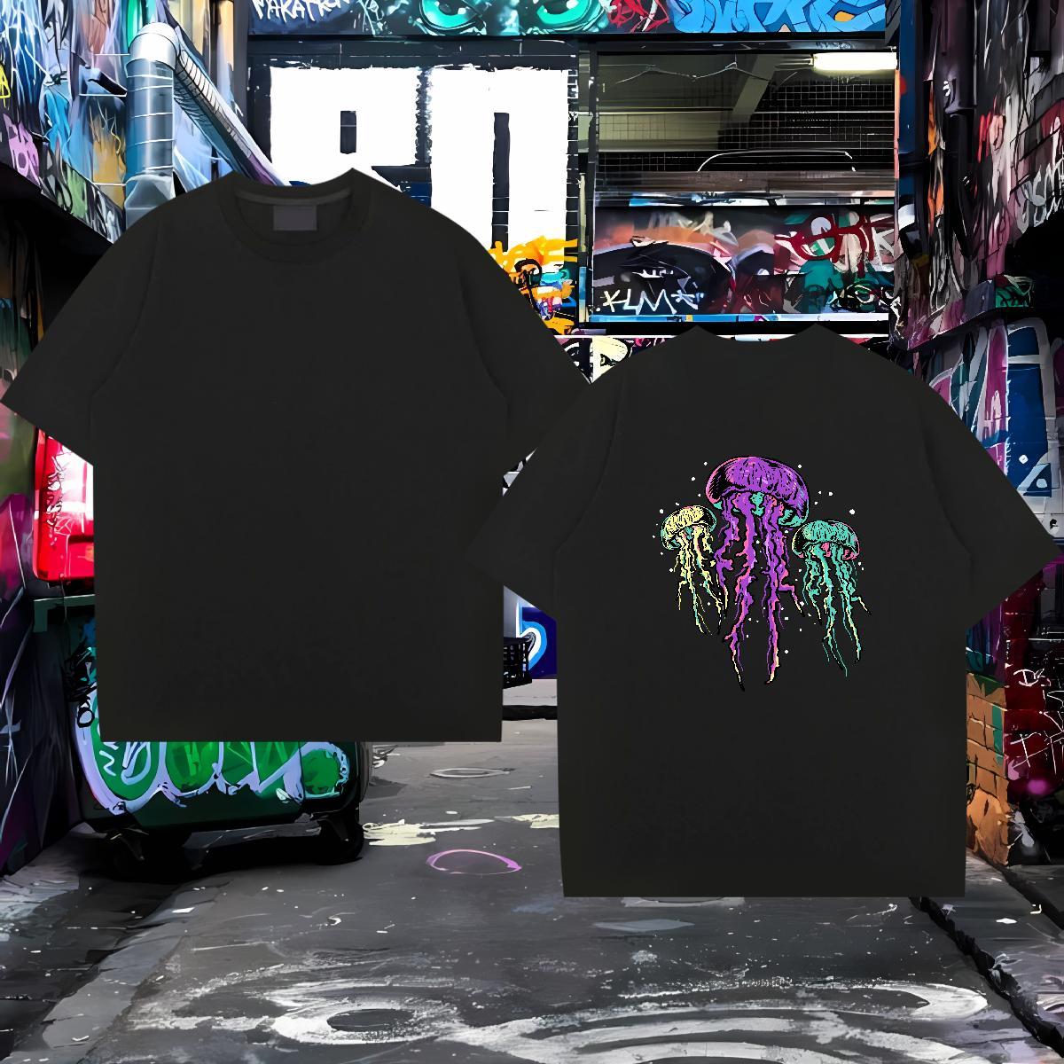 Brand Couples T Shirts 100% Cotton 230g jellyfish T Shirt For Man Street Breathable White Plus Size 2024 Designer Wear