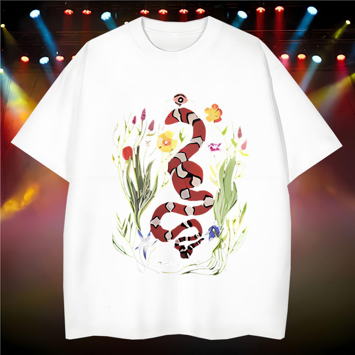 2024 New T-Shirts 100% Cotton 230g snake High Street Hip Hop Tees Shirts Breathable Cool Men Tshirts Floral Print