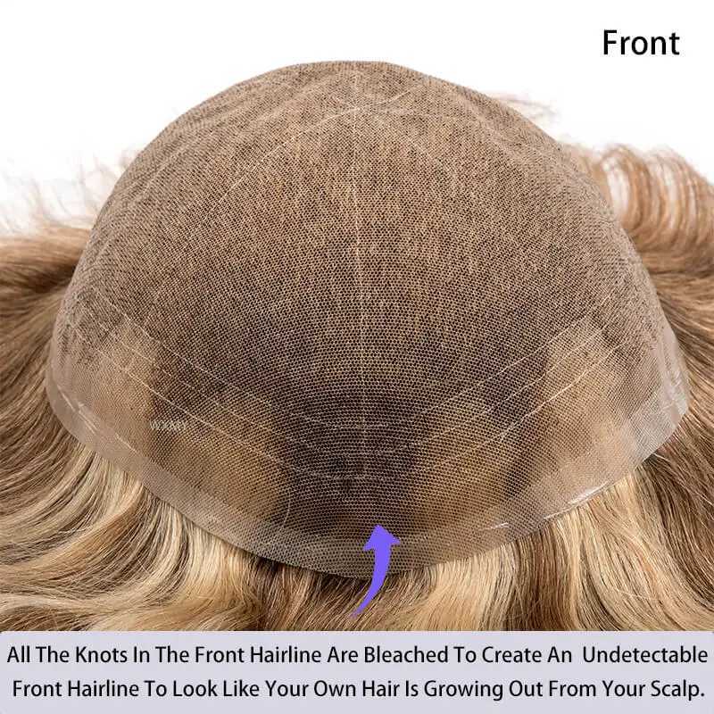 Men Toupee Full Lace Base Male Hair Prosthesis Breathable French Lace Blond Wig Hair System Natural Wigs For Men UnitM240806
