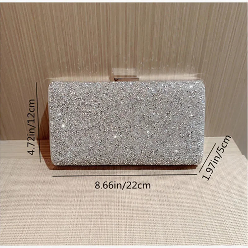 Sparkling sier dia evening bag for womens wedding banquet clutch party handbag colored chain shoulder 240806