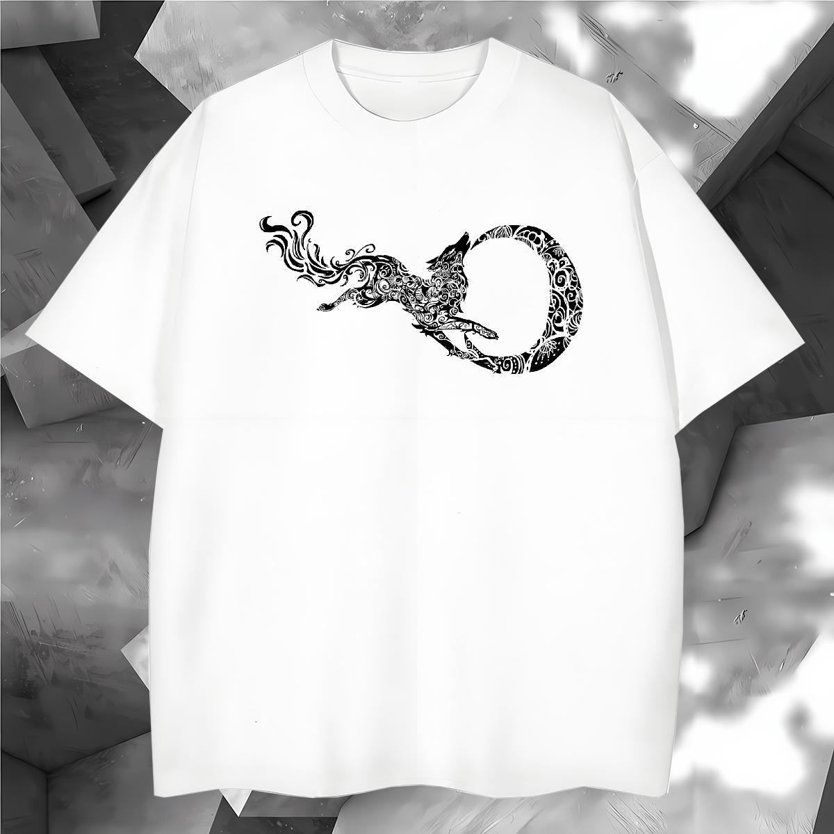 T-Shirts for Men 230g 100% Cotton wolf Daily Wear Pure Cotton Custom Cartoon Mens Tshirts Fashion Casual Cool Design Tees Shirts