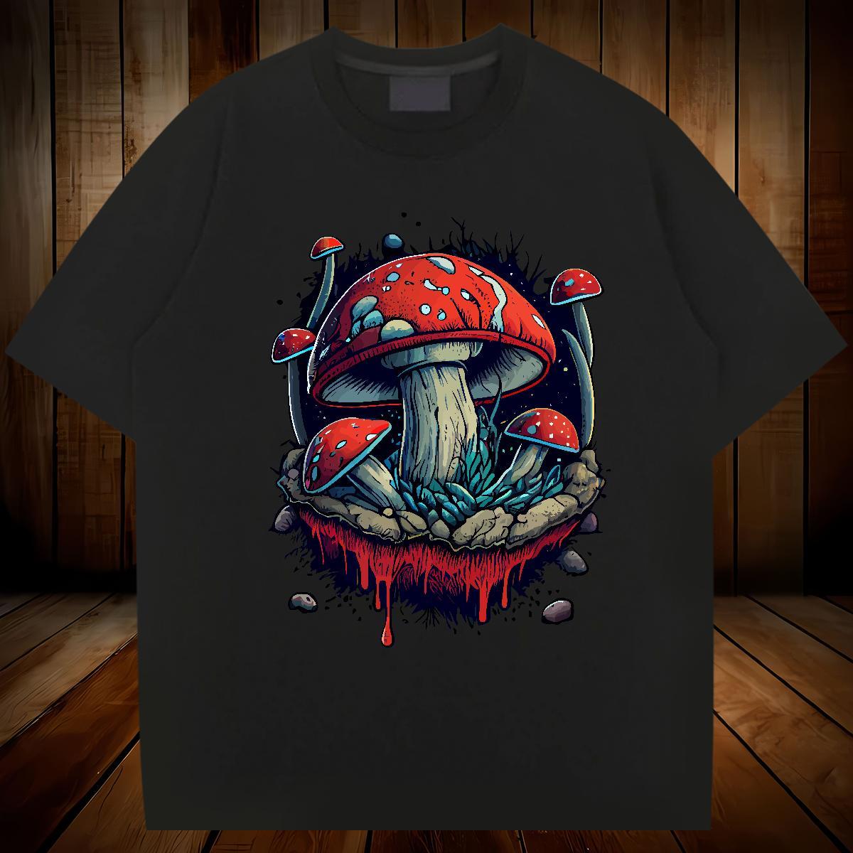 T Shirt For Man 230g Cotton mushroom Casual Beach Crew Neck Floral Print Mens Tshirts New Free Shipping Polos