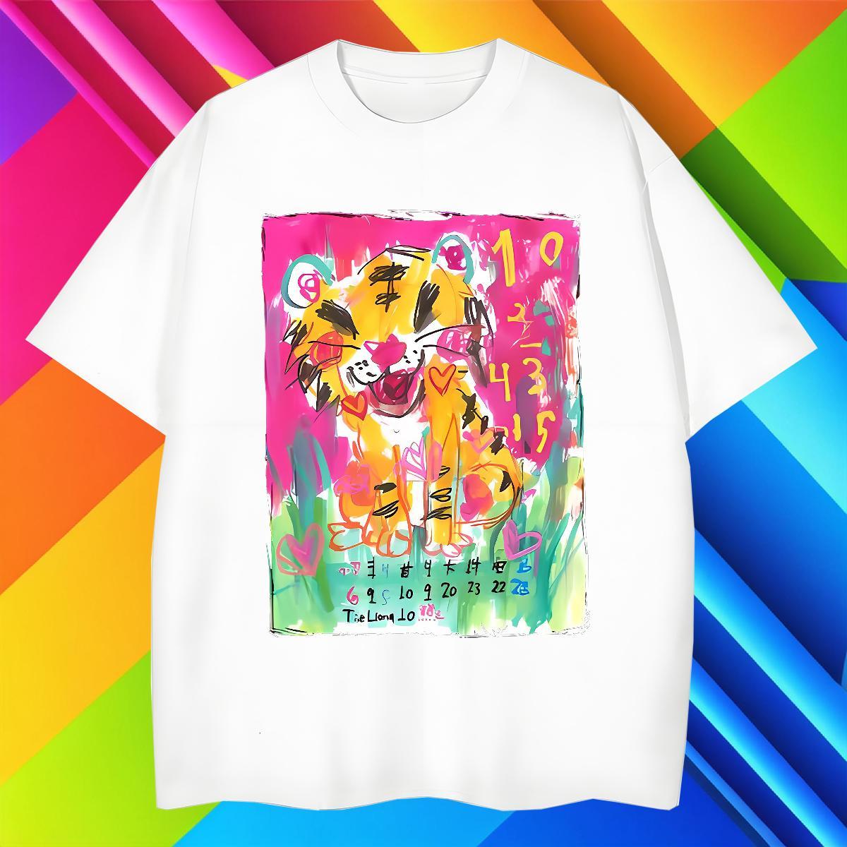 Cool Men Tees 230g 100% Cotton tiger T Shirt For Man Sport Crew Neck White Plus Size Fashion Top Tees