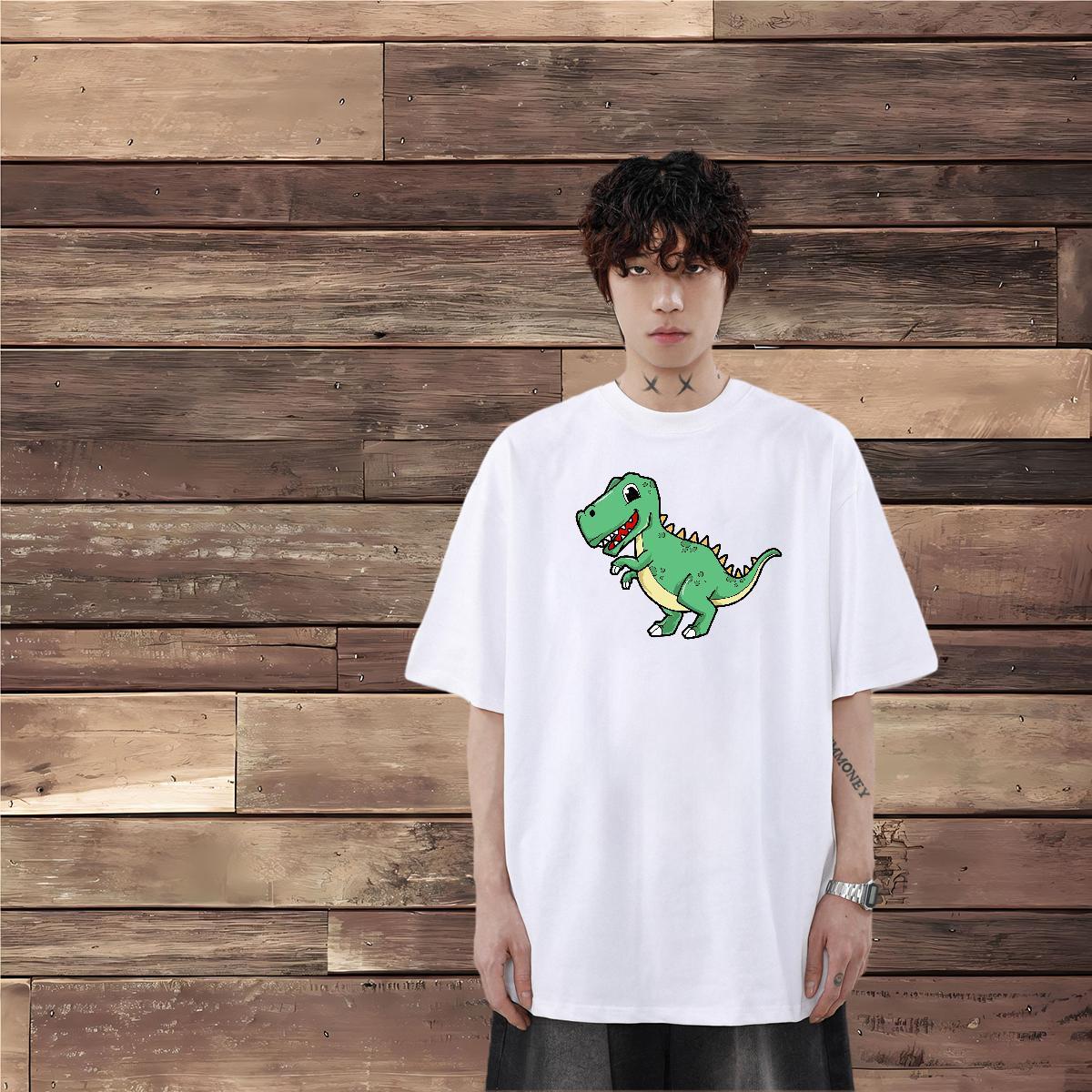 New Designer T Shirts Men 230g Cotton dinosaur Daily Outfit Top Tees Crew Neck Unisex Men Tees Customized
