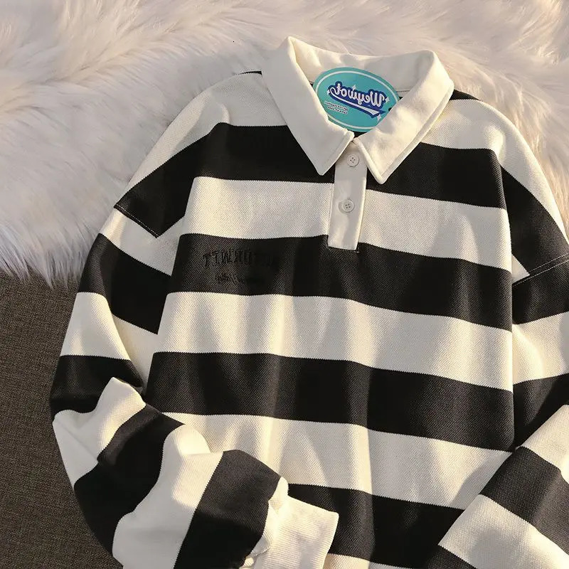 Mens Clothing Black T Shirt For Man Polo Sweatshirts Top Stripe Fashion Trends Elasticity With Young On Sale Casual Y2k A 240806