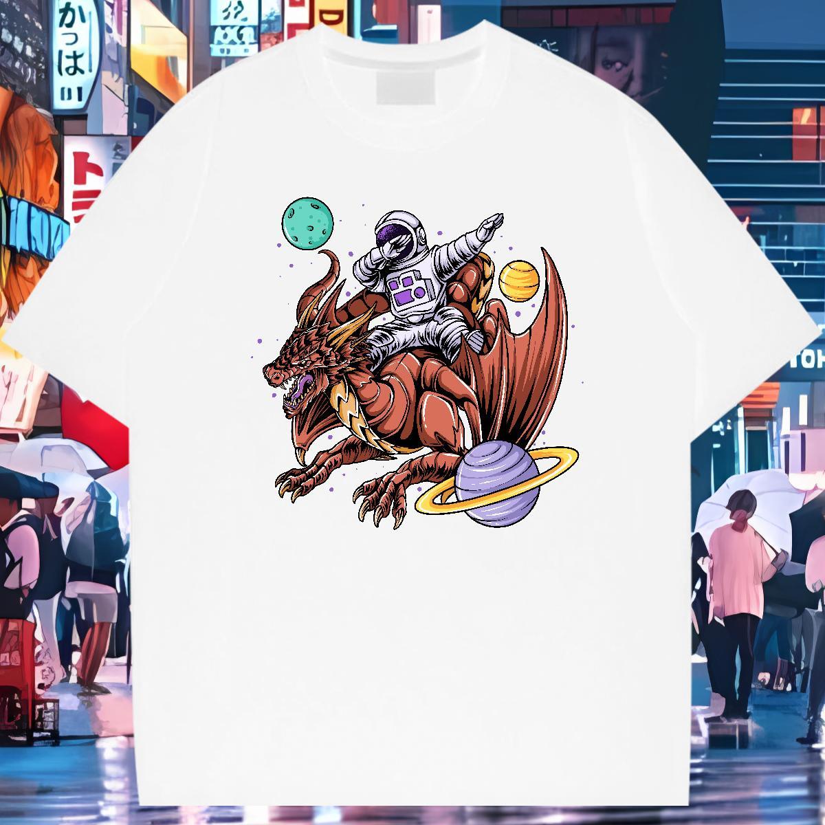 T shirt 230g Cotton cosmonaut Street Casual O-Neck Short Sleeve DIY Logo Oversized Men Tshirts Casual New Loose Fit Tops