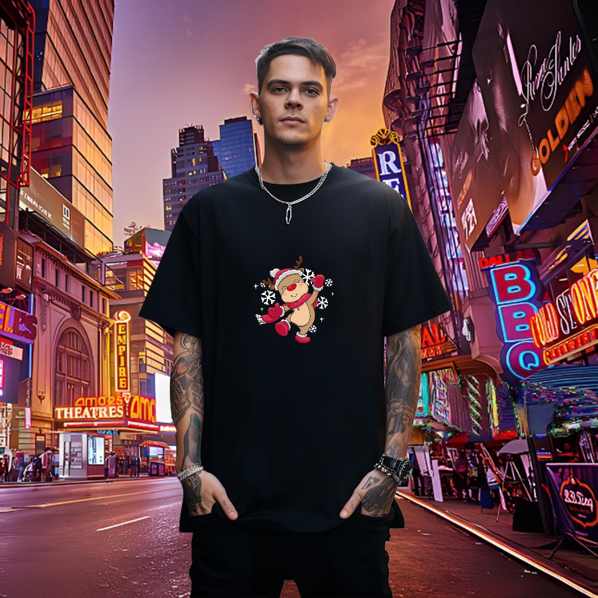 Wholesale Tshirts 100% Cotton 230g Christmas Mens T Shirts High Street Hip Hop Crew Neck Breathable Customized Print Fashion New Tops Tees