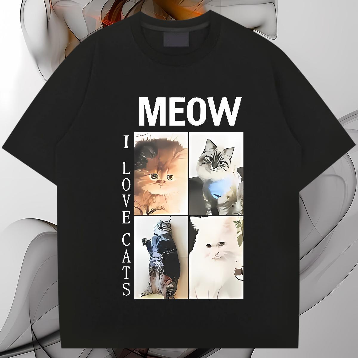 Fashion Designer T-Shirts for Men 230g 100% Cotton cat Sports Casual Clothings Short Sleeve Soft TOP Quality Couples T Shirts Cartoon Printing L-4XL