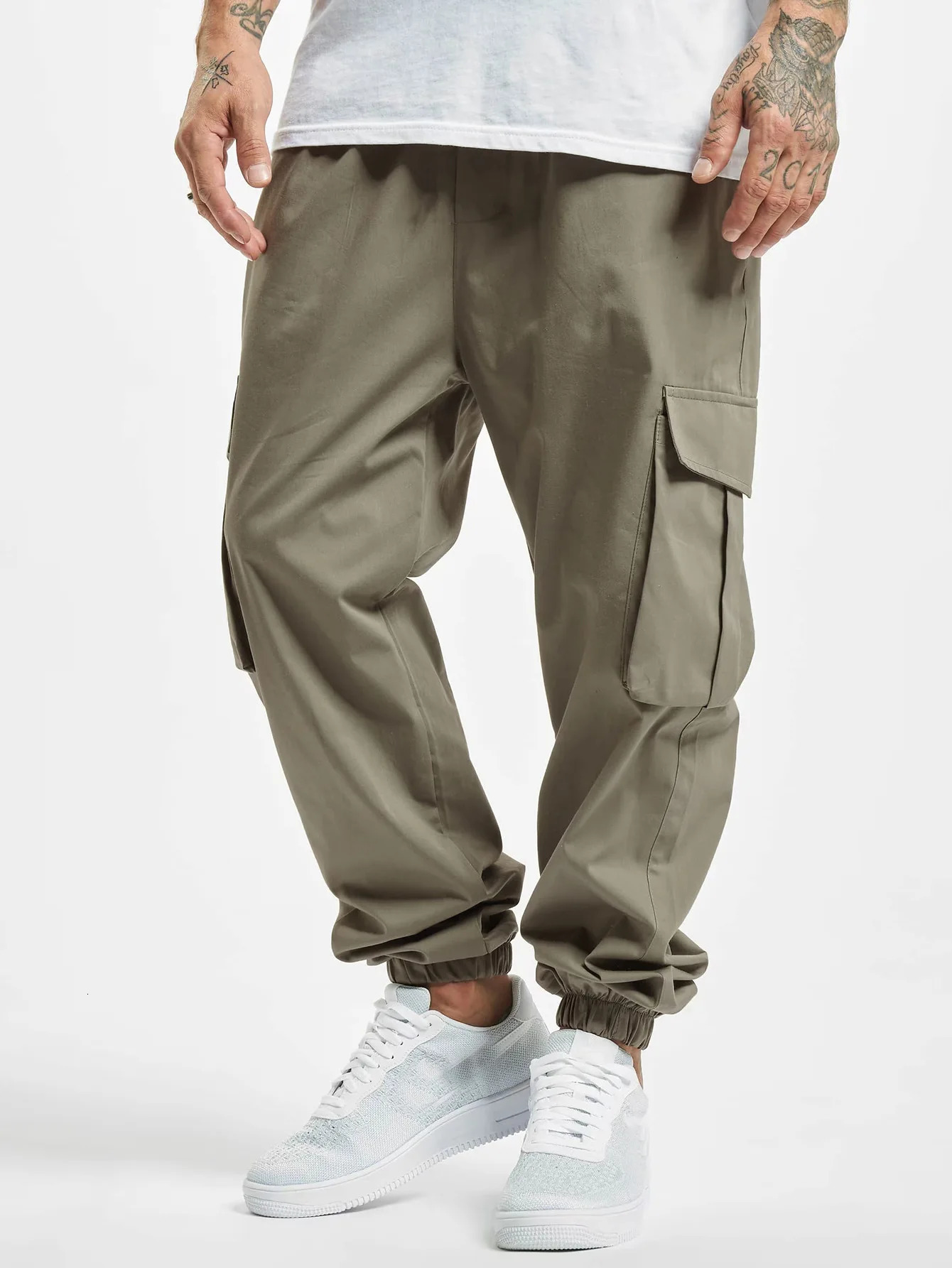 Mens Spring And Fall Loose MultiPocket Drawstring Work Pants Outdoor Washed Vintage High Street HipHop Casual 240806