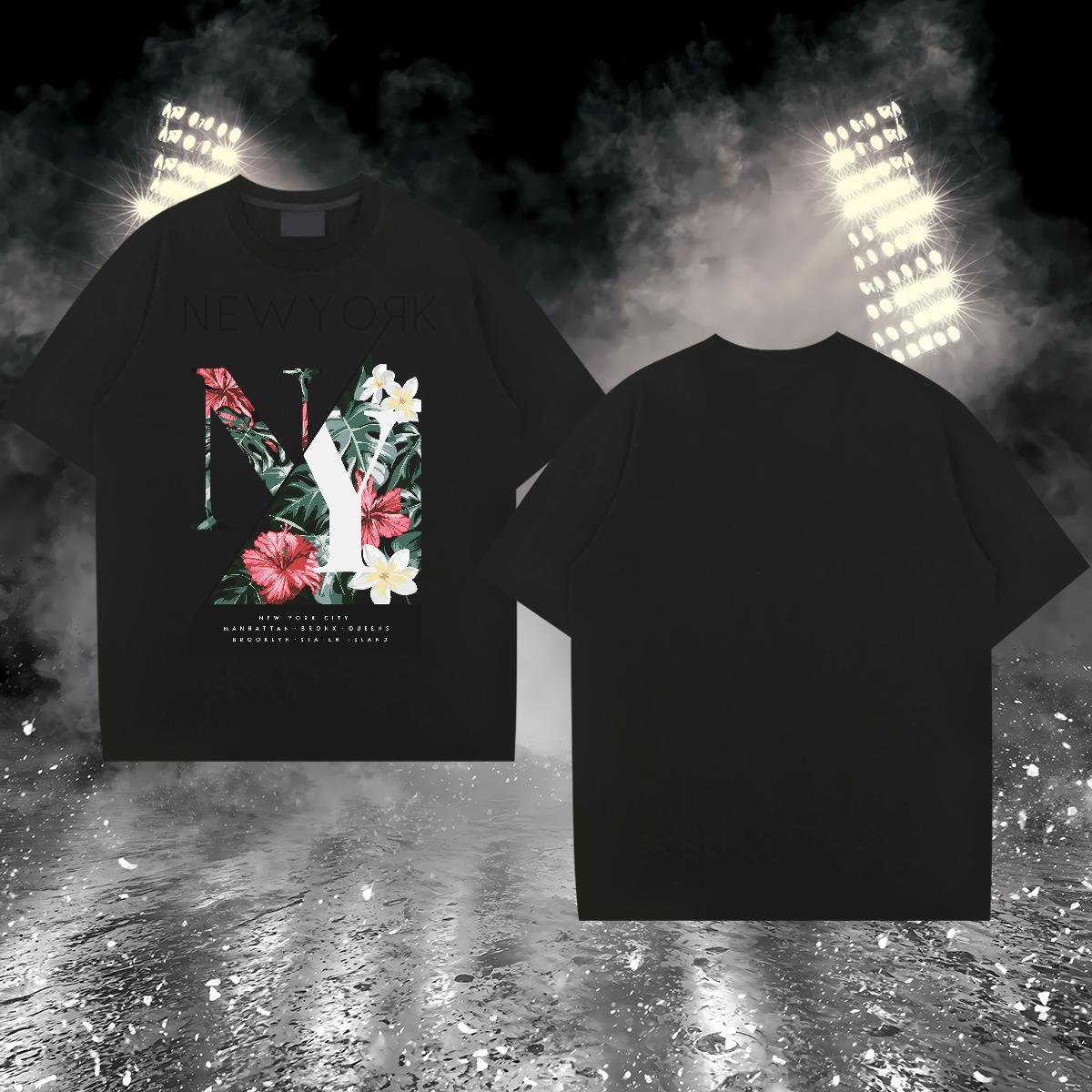 Stylist T-Shirts 230g 100% Cotton flower Hip Hop Tops Tees Breathable Short Sleeve Loose Men Tees Oversized 3XL 4XL