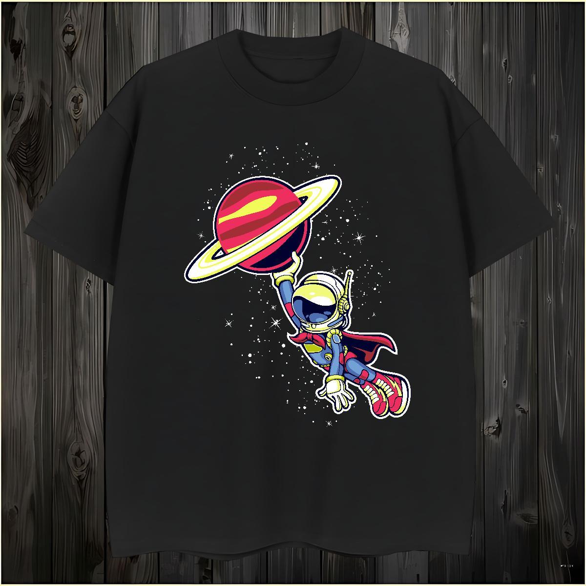 T-Shirts 230g Pure Cotton cosmonaut Casual Daily Wear Breathable Customized Men Tops Tees Wholesale Cool Tee Shirt