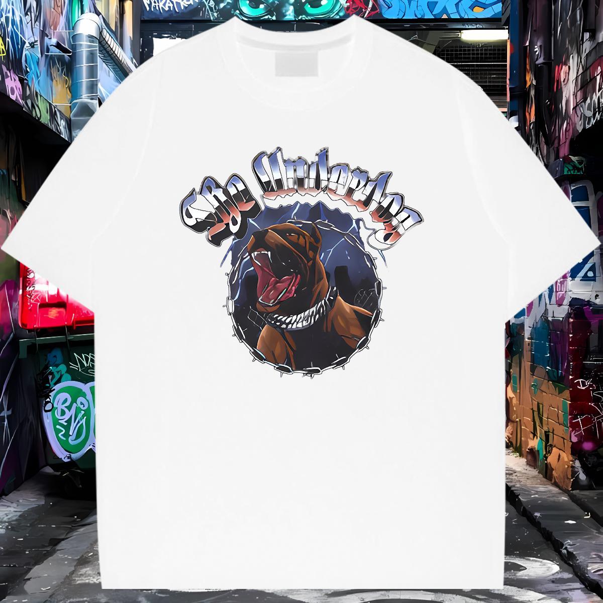 T-Shirts for Men 230g Pure Cotton dog Casual Beach Short Sleeve O-Neck Cartoon Printing L-4XL Mens Tshirts Free Shipping Brand Clothes