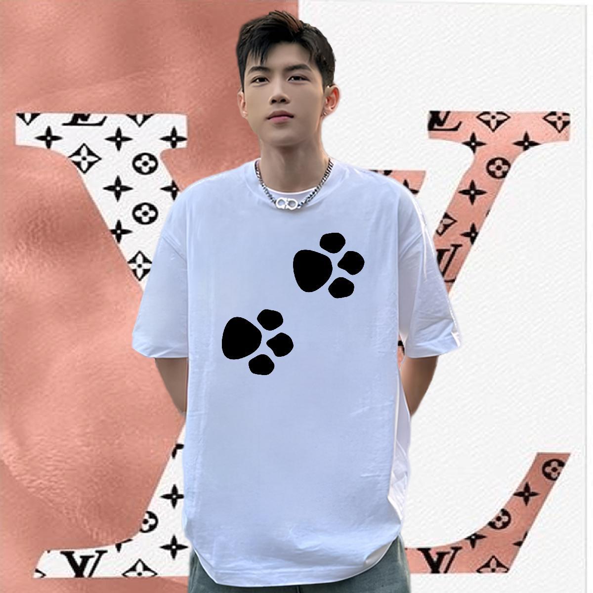 Fashion New T-Shirts for Men 230g Cotton dog's paw Street Wear Top Tees O Neck Short Sleeves Free Shipping Tshirts Skull